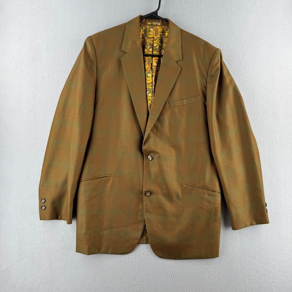 Vintage 50s Wool Blazer Sport Coat Mens 44 Shadow Plaid Tem Tex Western
